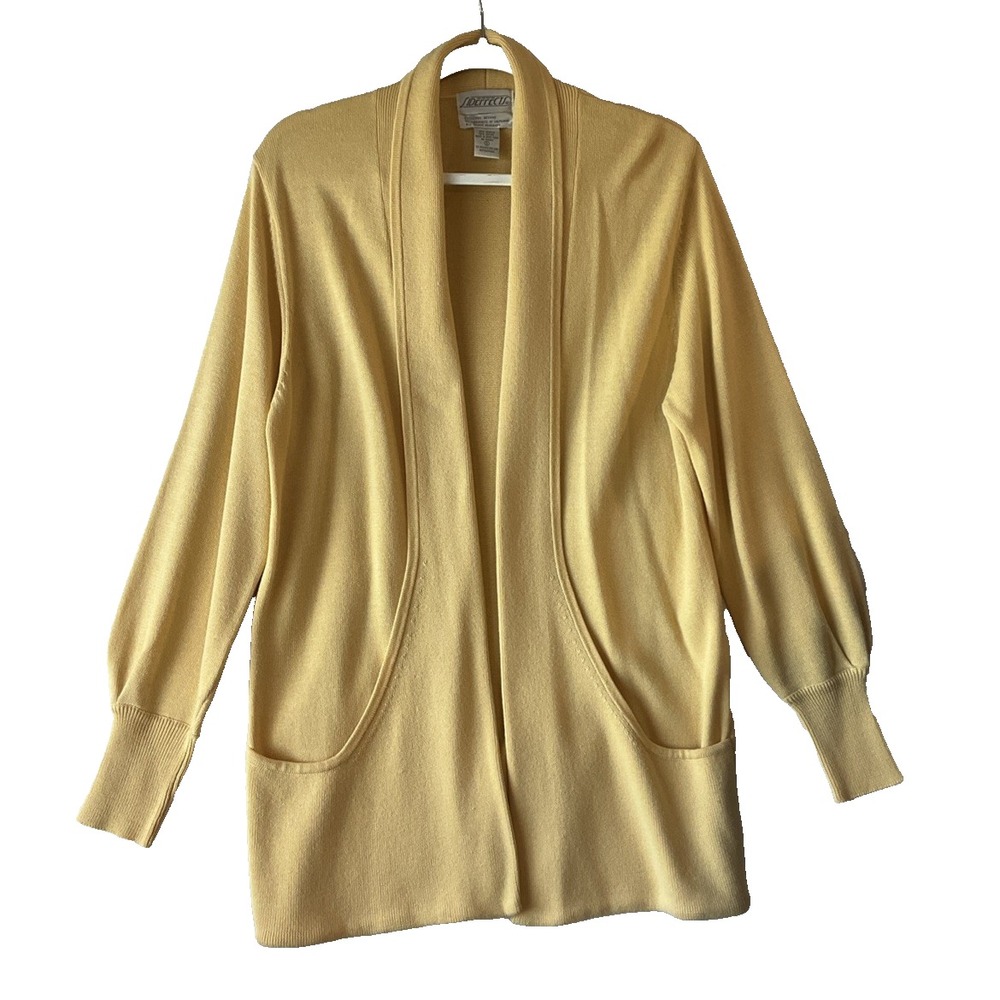 Vintage Butter Yellow Oversized Open Cardigan Sweater Side Effects Pockets S‎